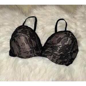 Vintage Vtg Lily of France 210149 Lace Lined Bra Underwire Womens 36C Black